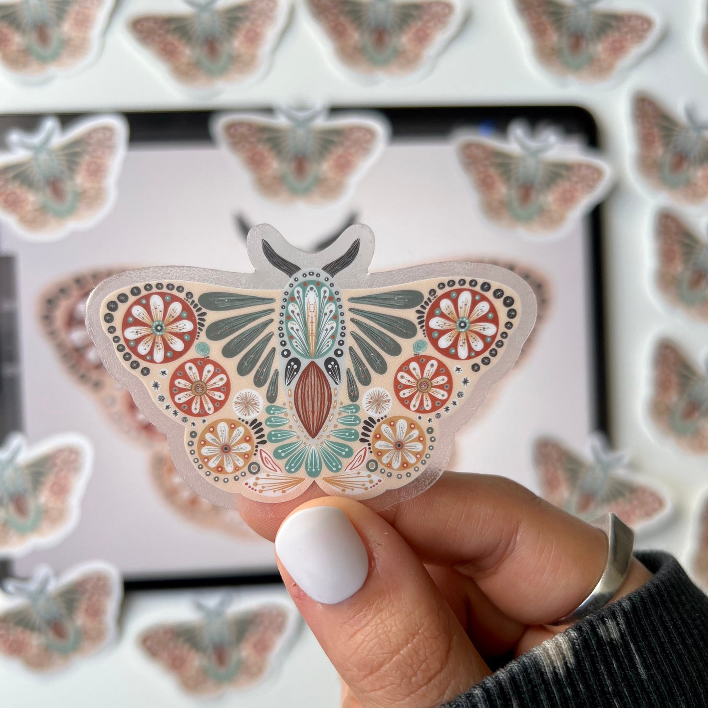 Natural folk moth transparent stickers