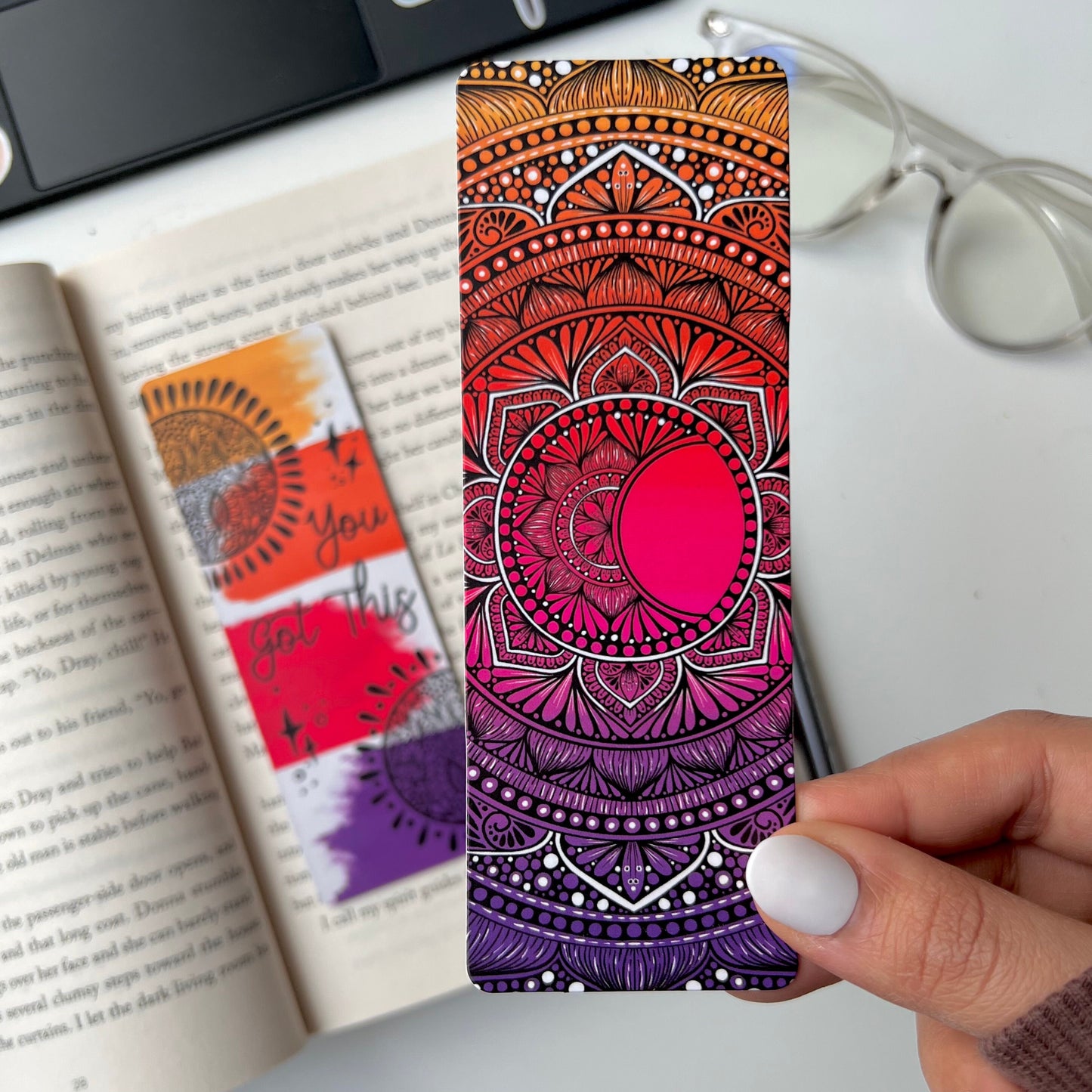 Moon and sunrise mandala bookmark