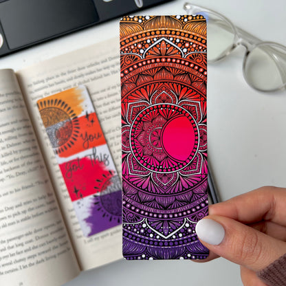 Moon and sunrise mandala bookmark