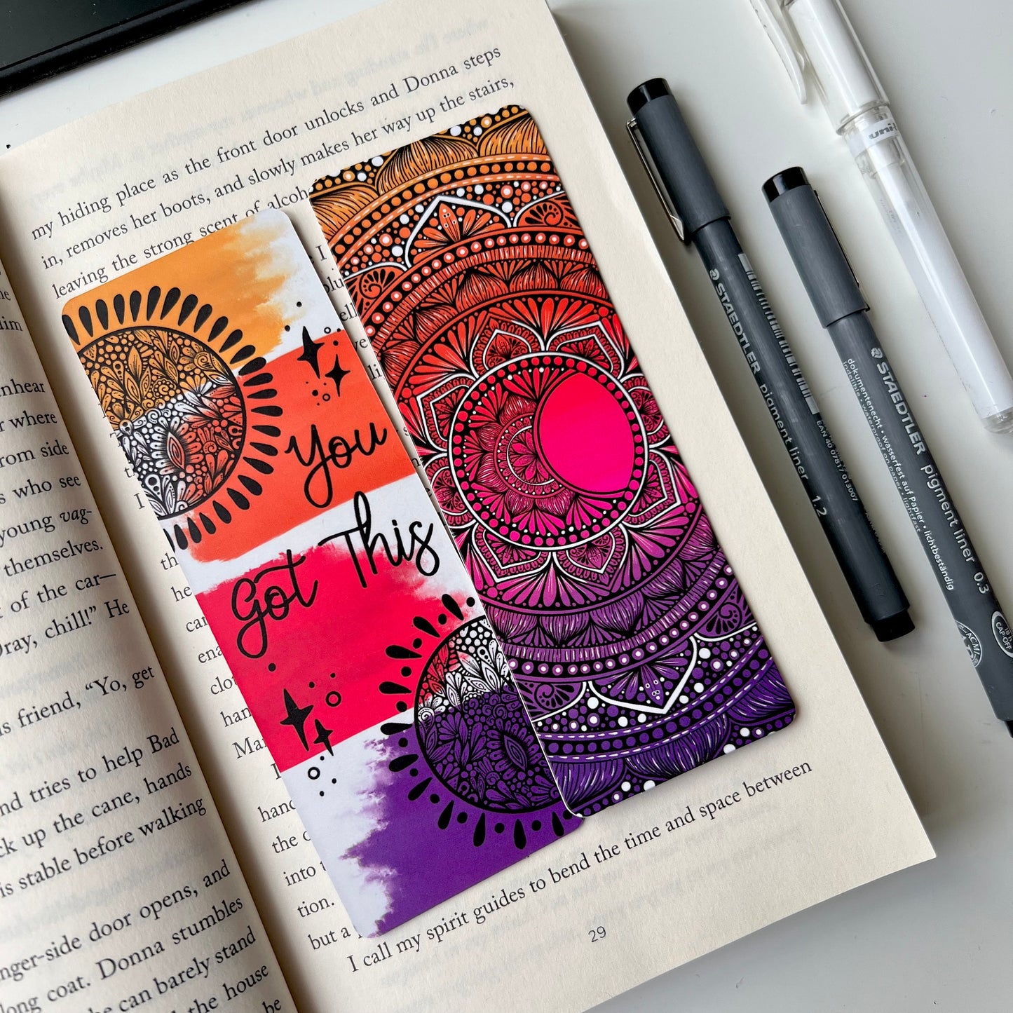 Moon and sunrise mandala bookmark