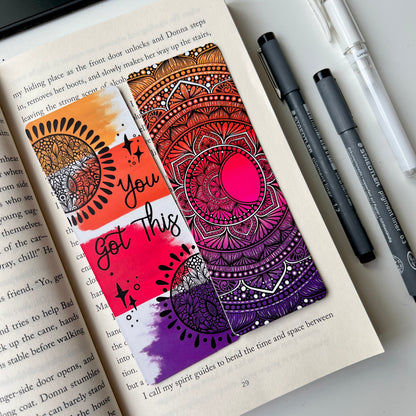 Moon and sunrise mandala bookmark
