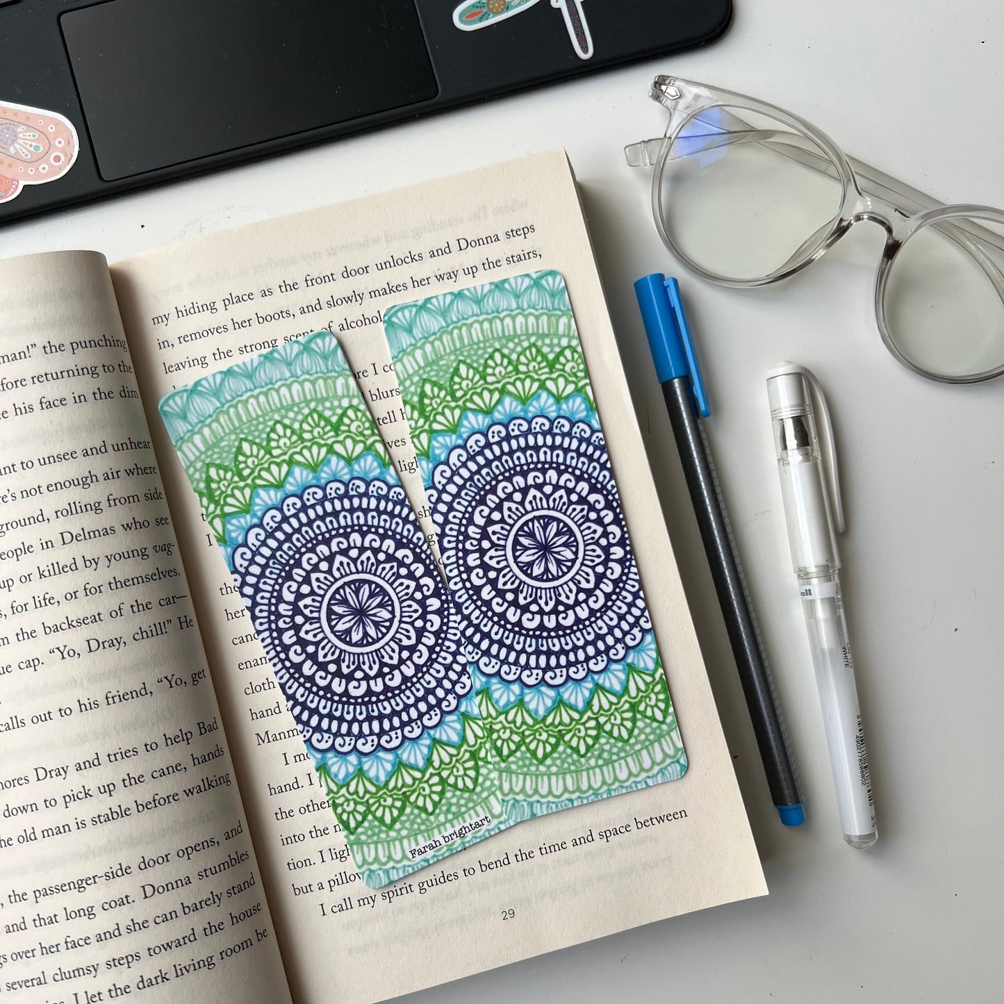 Greeny blue mandala bookmark