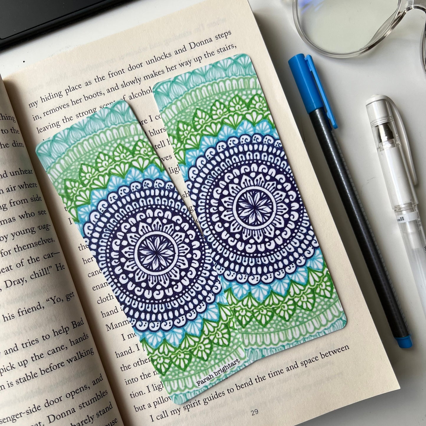 Greeny blue mandala bookmark