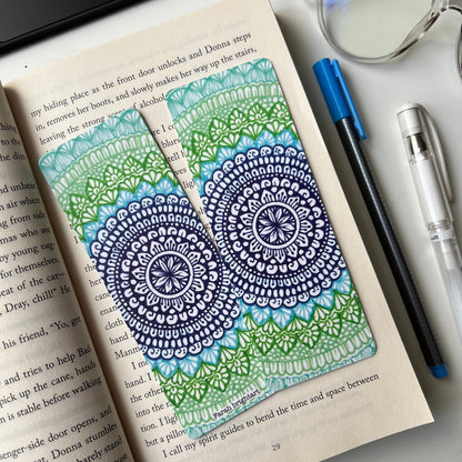 Greeny blue mandala bookmark