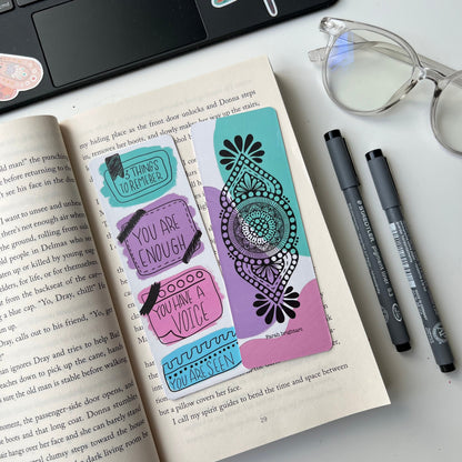 Pastel mandala booakmark - 2 different sides printed - cute bookmark - mandala bookmark