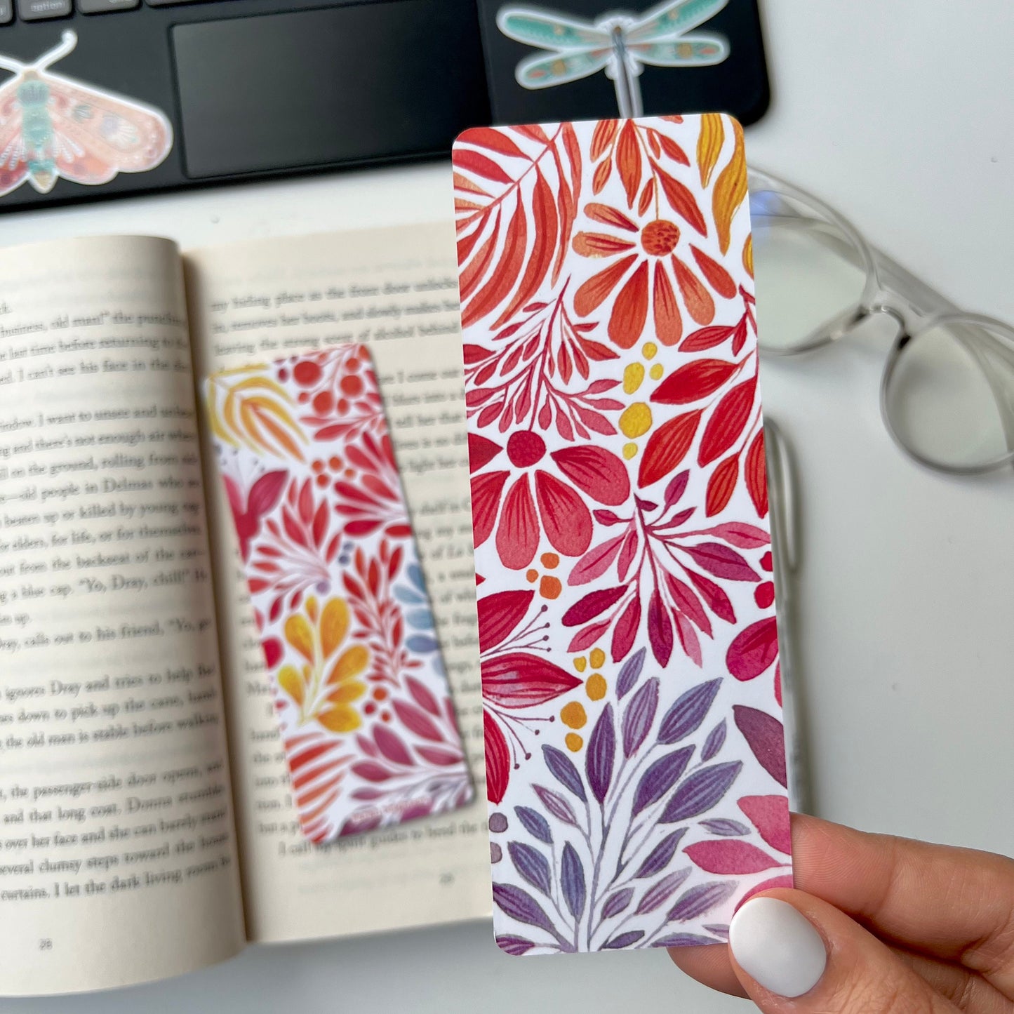 Rainbow watercolor plant doodle bookmark