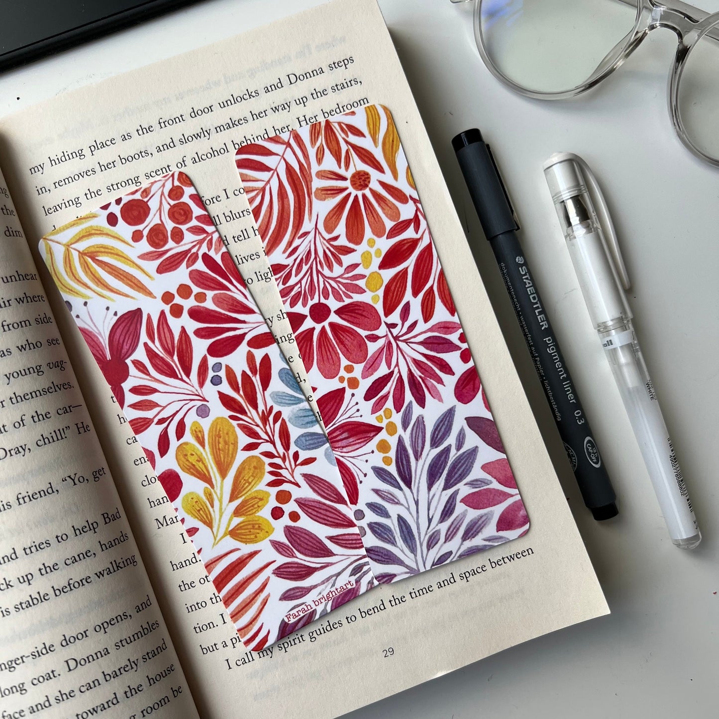 Rainbow watercolor plant doodle bookmark