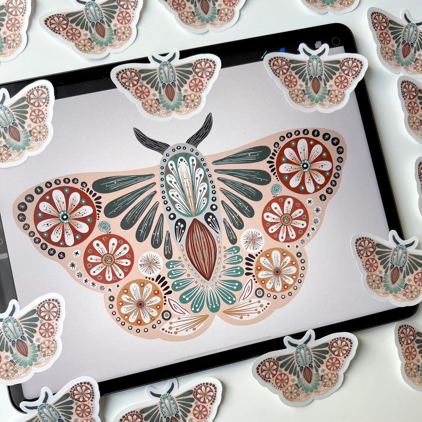 Natural folk moth transparent stickers