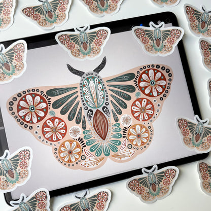 Natural folk moth transparent stickers