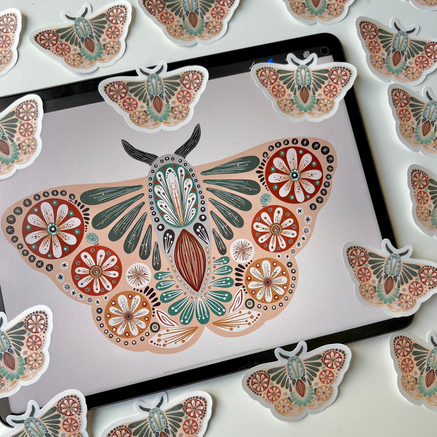 Natural folk moth transparent stickers