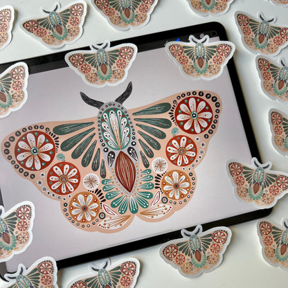 Natural folk moth transparent stickers