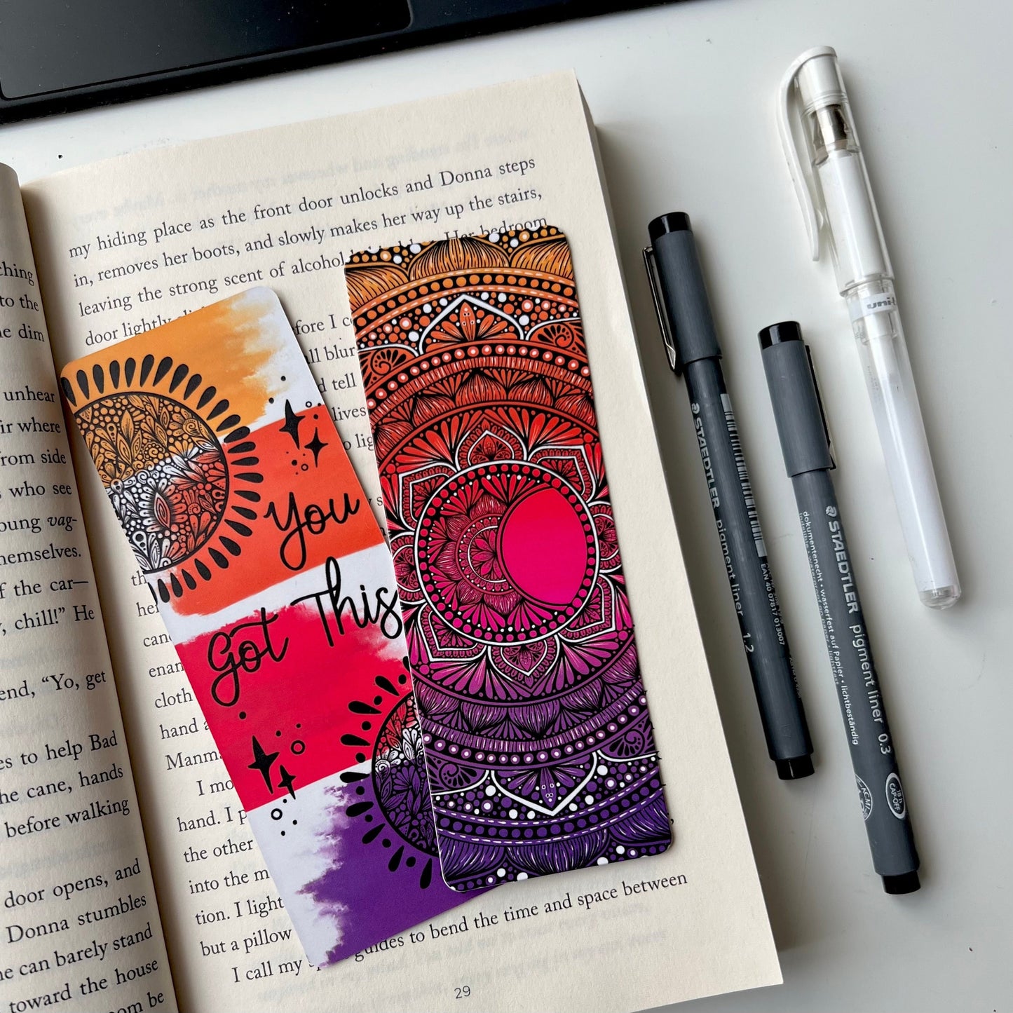 Moon and sunrise mandala bookmark
