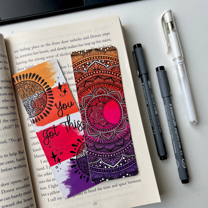 Moon and sunrise mandala bookmark