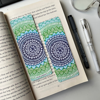 Greeny blue mandala bookmark
