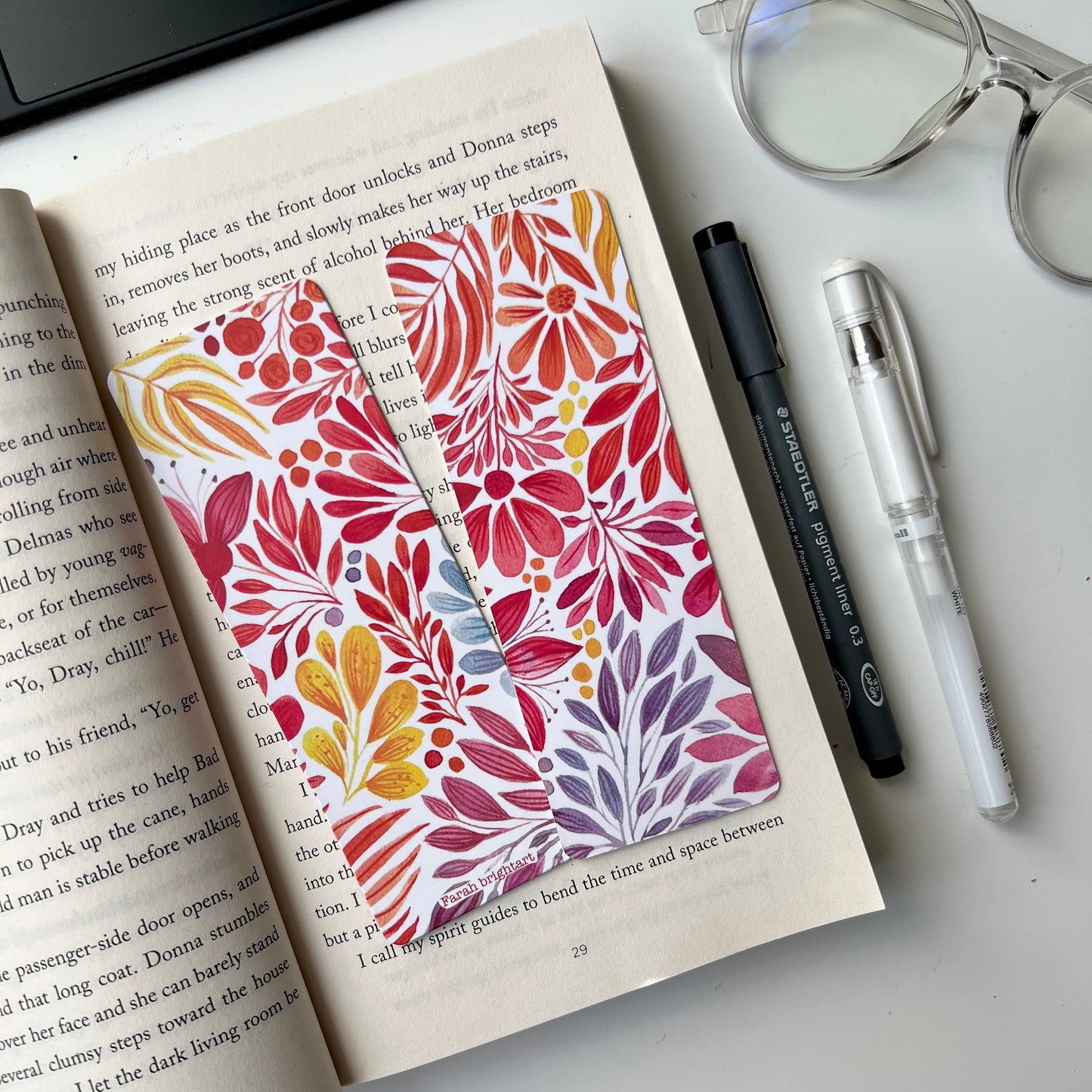 Rainbow watercolor plant doodle bookmark