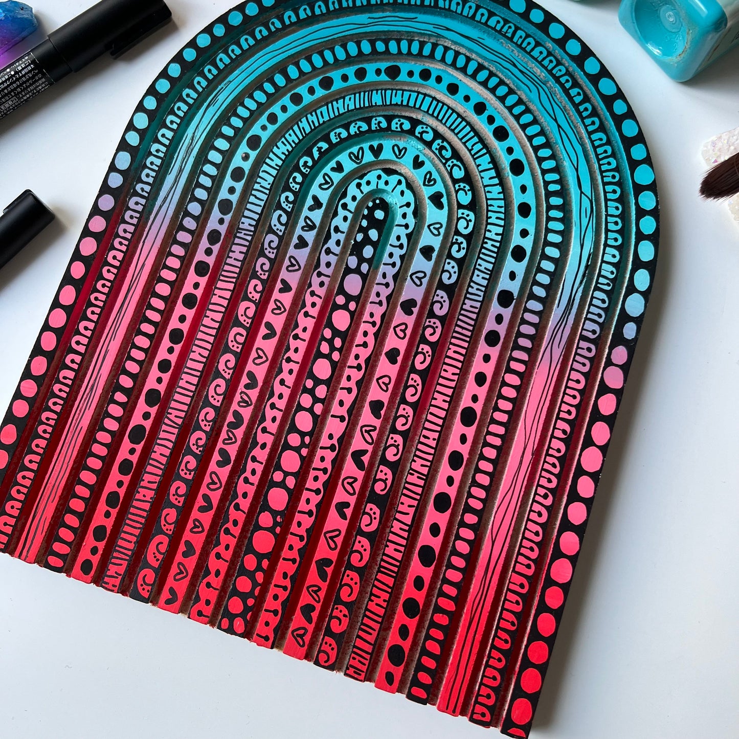 Zentangle Rainbow hearts wooden piece _ wall decor _ home decor