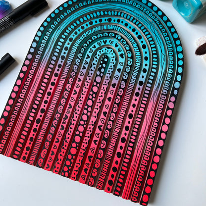 Zentangle Rainbow hearts wooden piece _ wall decor _ home decor
