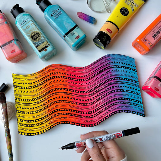 Zentangle Wavy rainbow wooden piece