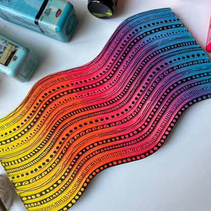 Zentangle Wavy rainbow wooden piece