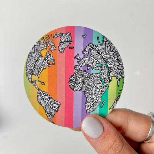 Mandala Rainbow world map magnet