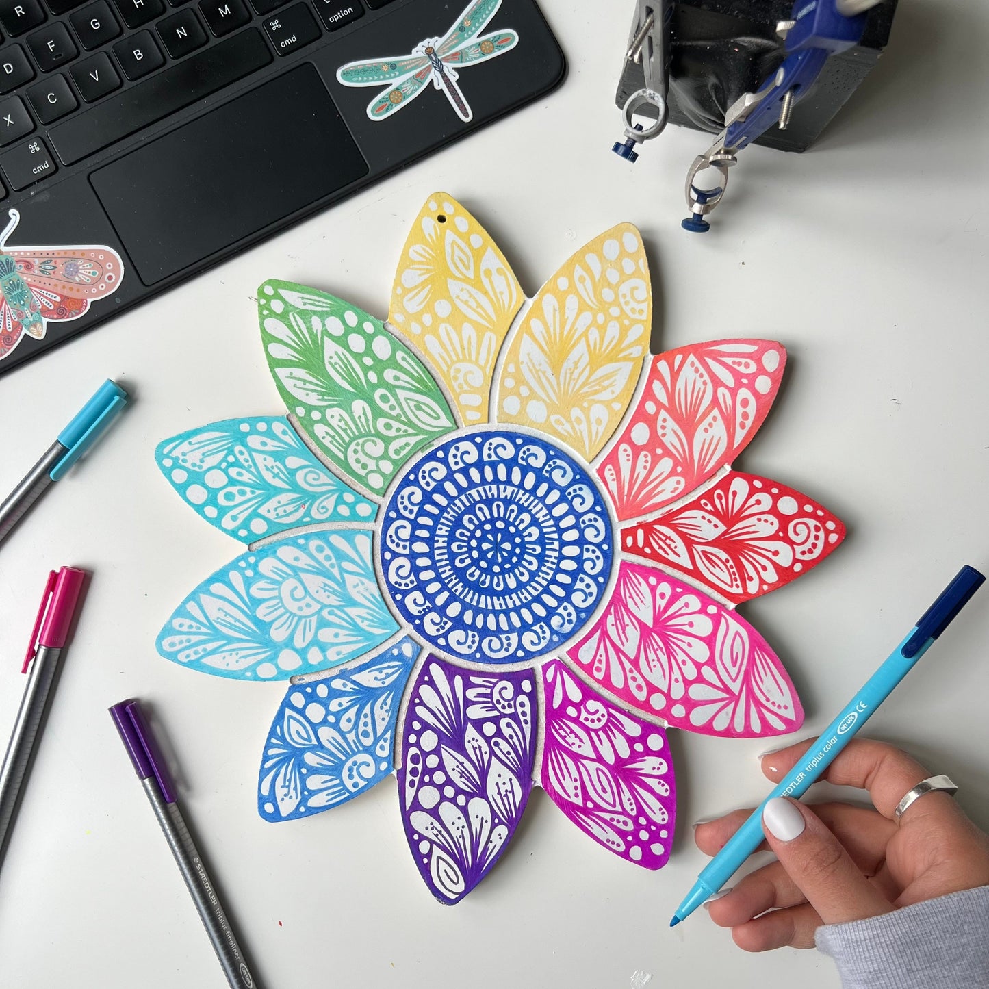 Zentangle rainbow flower