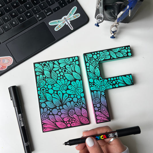 Zentangle F letter and a coaster