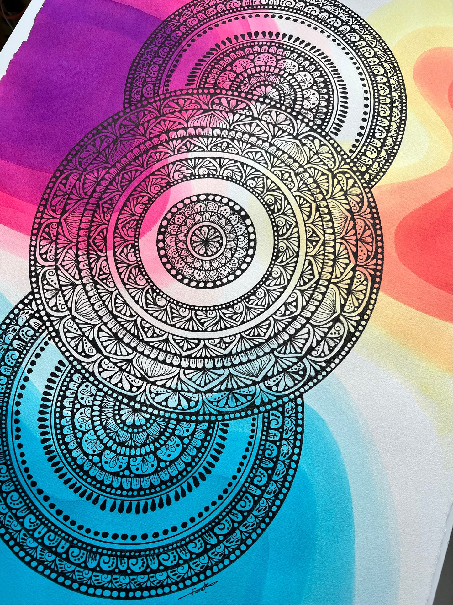 Hand drawing Mandala with a watercolor background