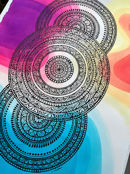 Hand drawing Mandala with a watercolor background