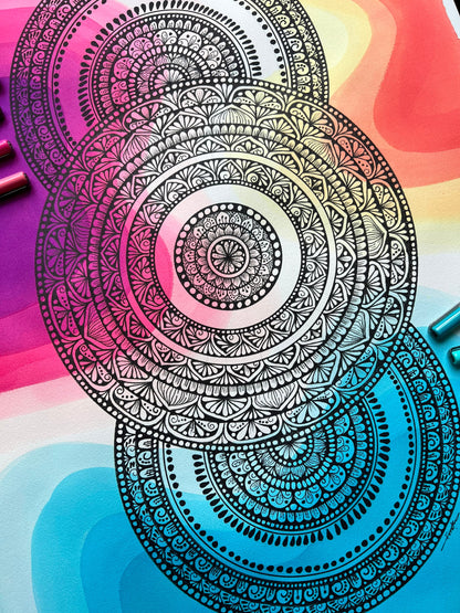 Hand drawing Mandala with a watercolor background