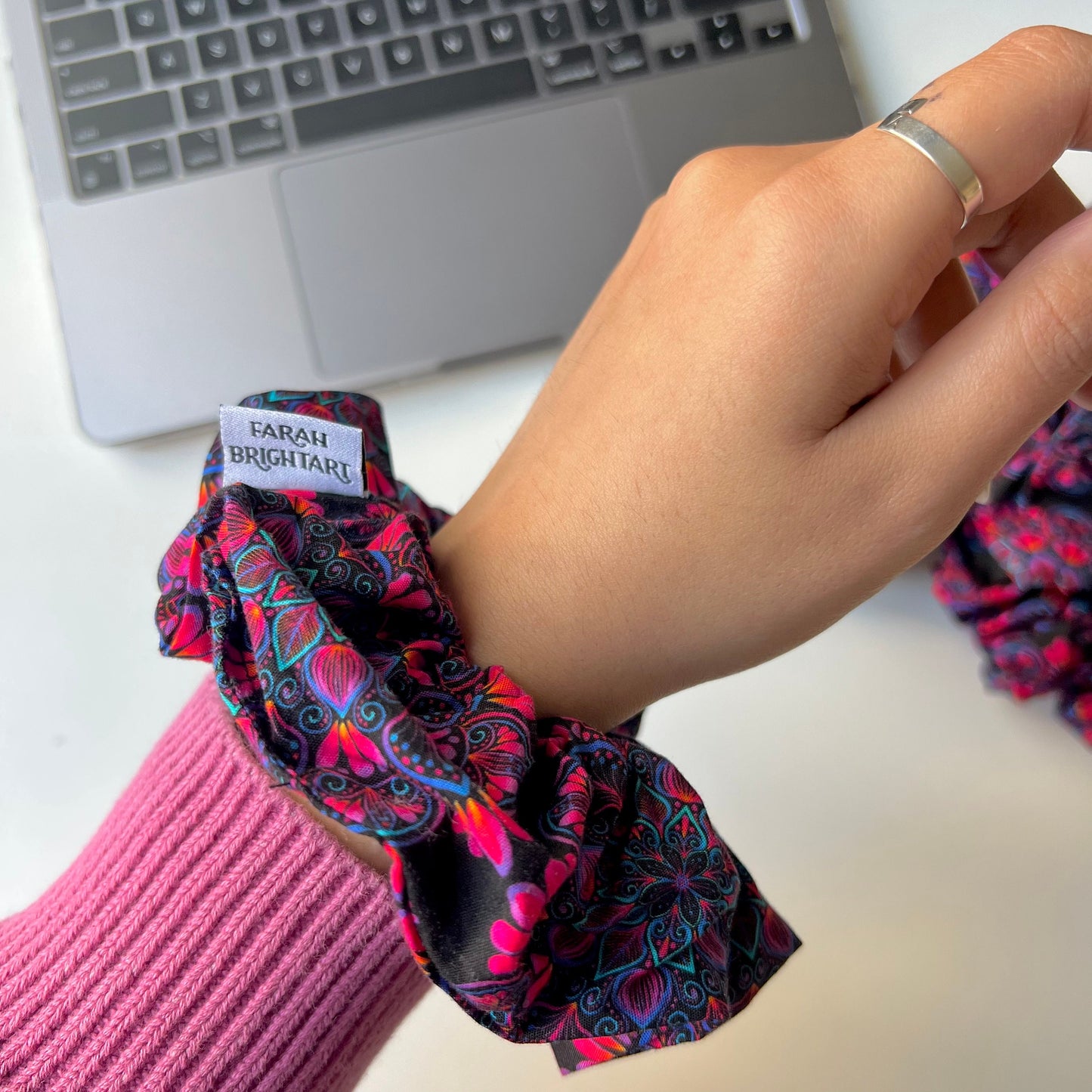 Rainbow mandala scrunchie - cotton scrunchie