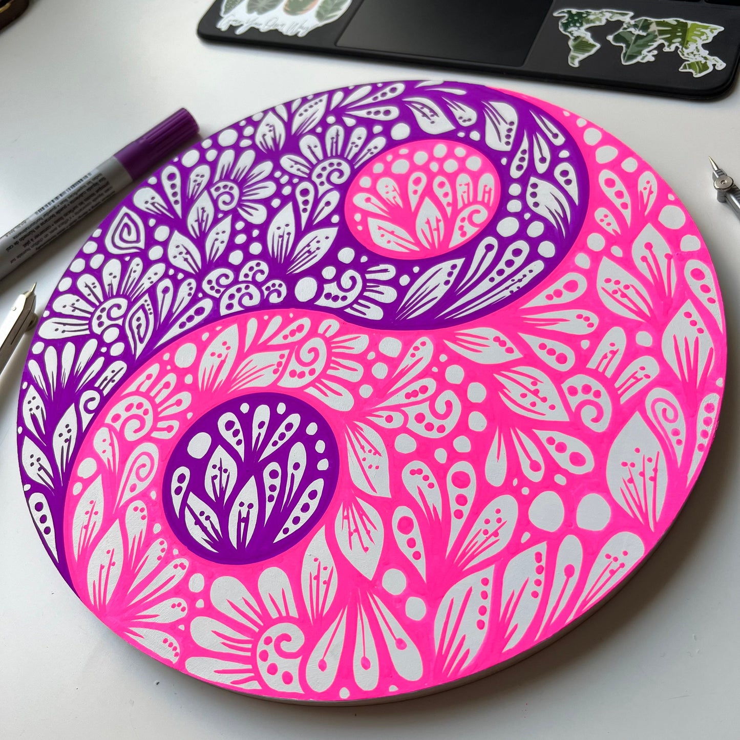 Zentangle yinYang _ hand drawn _ wall decor