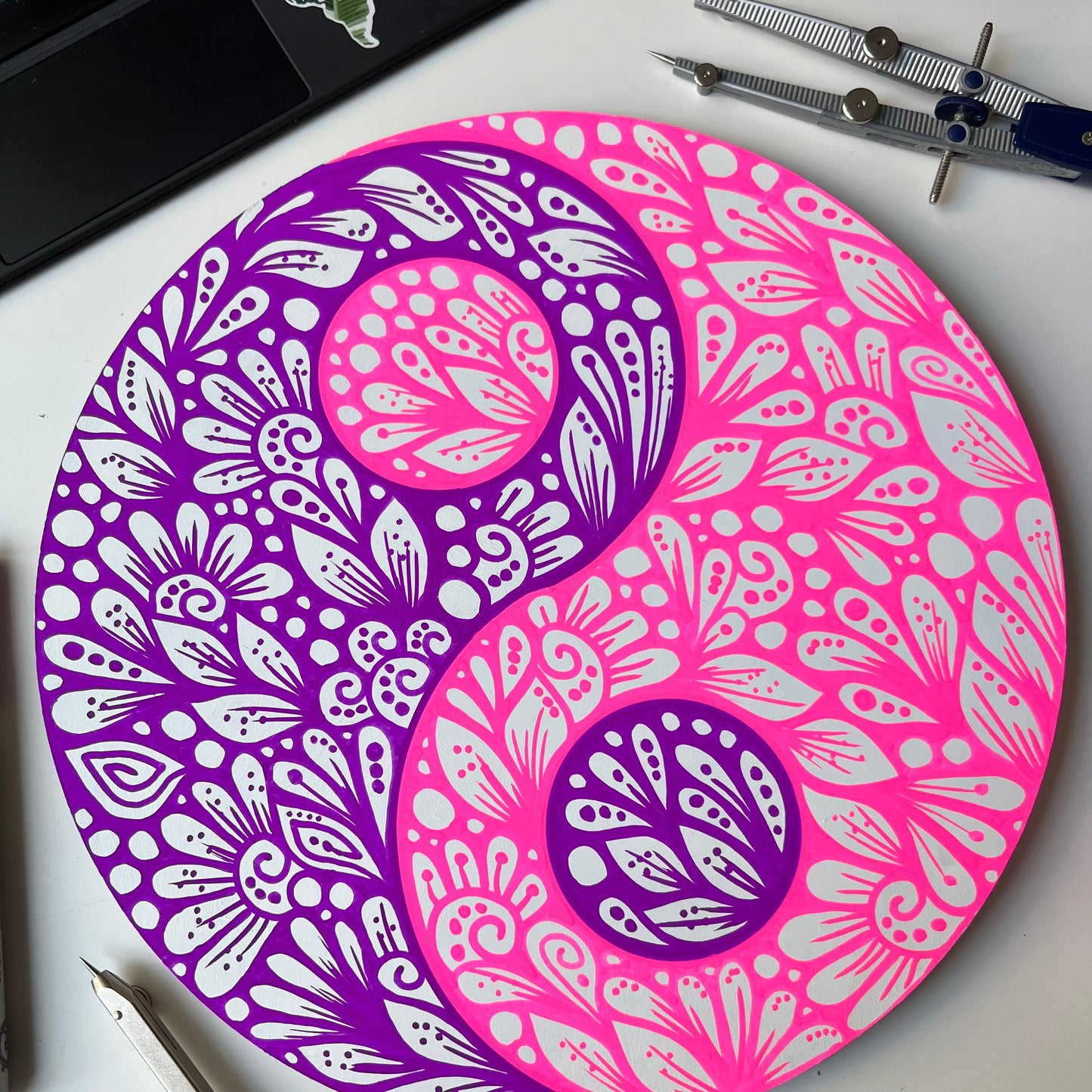 Zentangle yinYang _ hand drawn _ wall decor