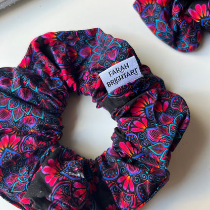 Rainbow mandala scrunchie - cotton scrunchie
