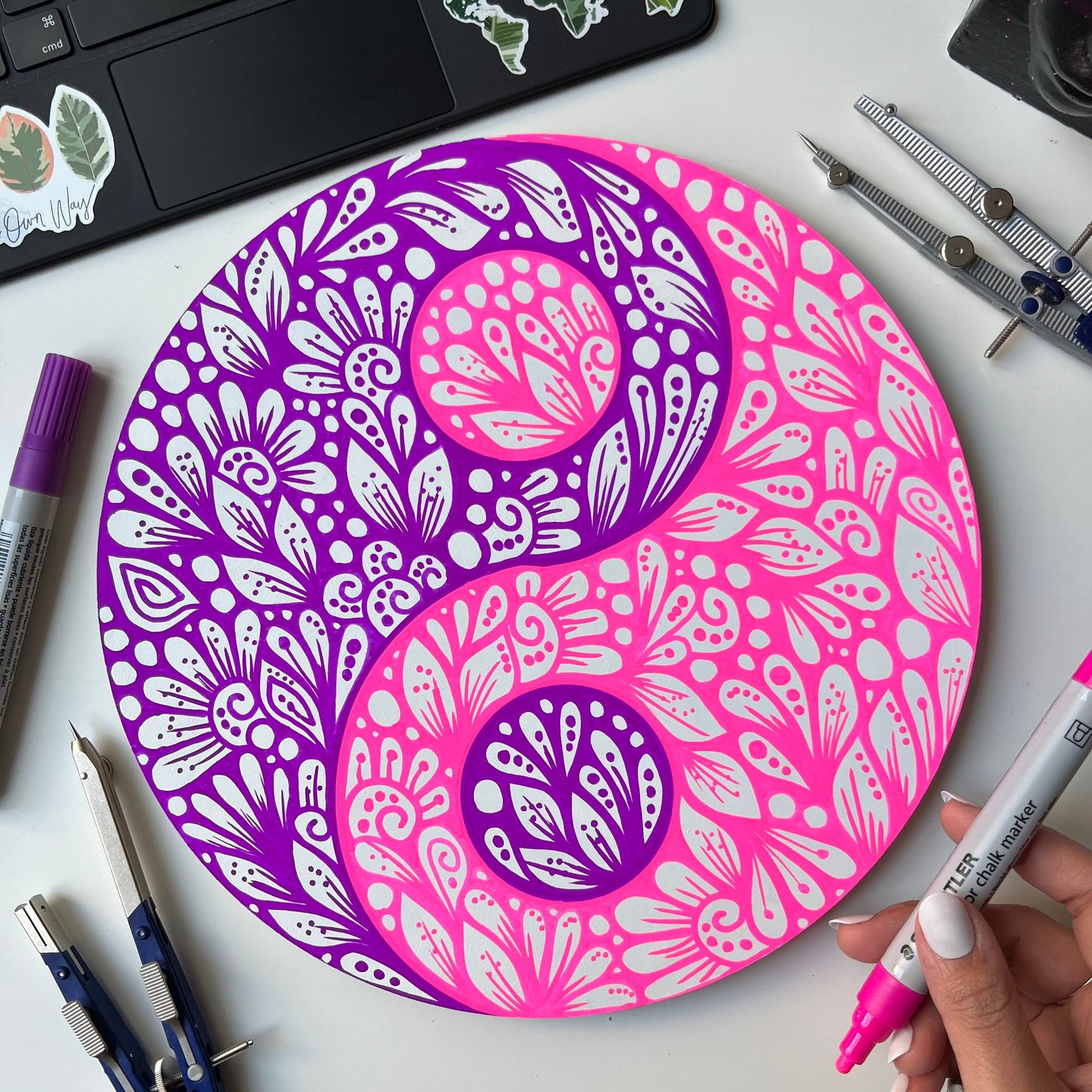 Zentangle yinYang _ hand drawn _ wall decor