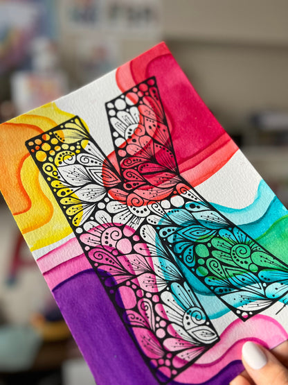 Zentangle K letter - hand drawing _ original artwork - wall decor