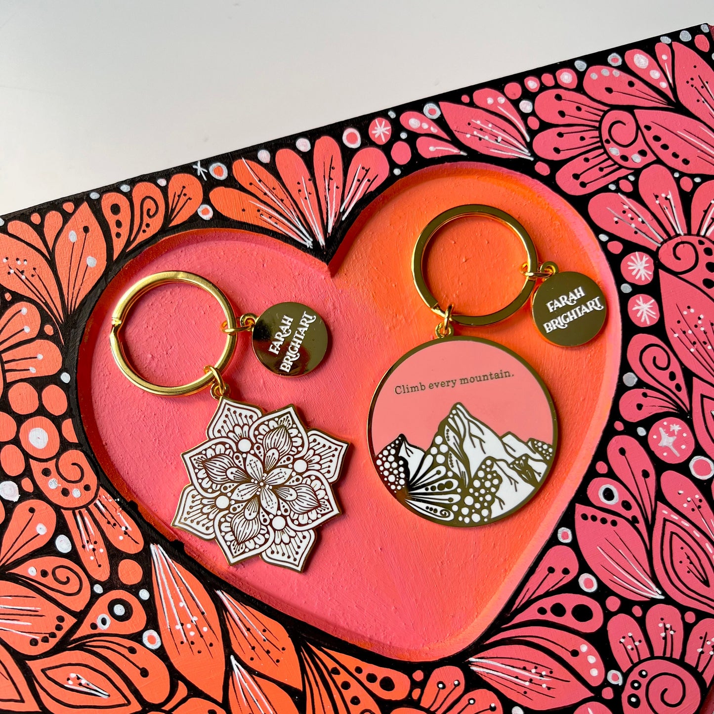 Zentangle and mandala Enamel keychain set of 2