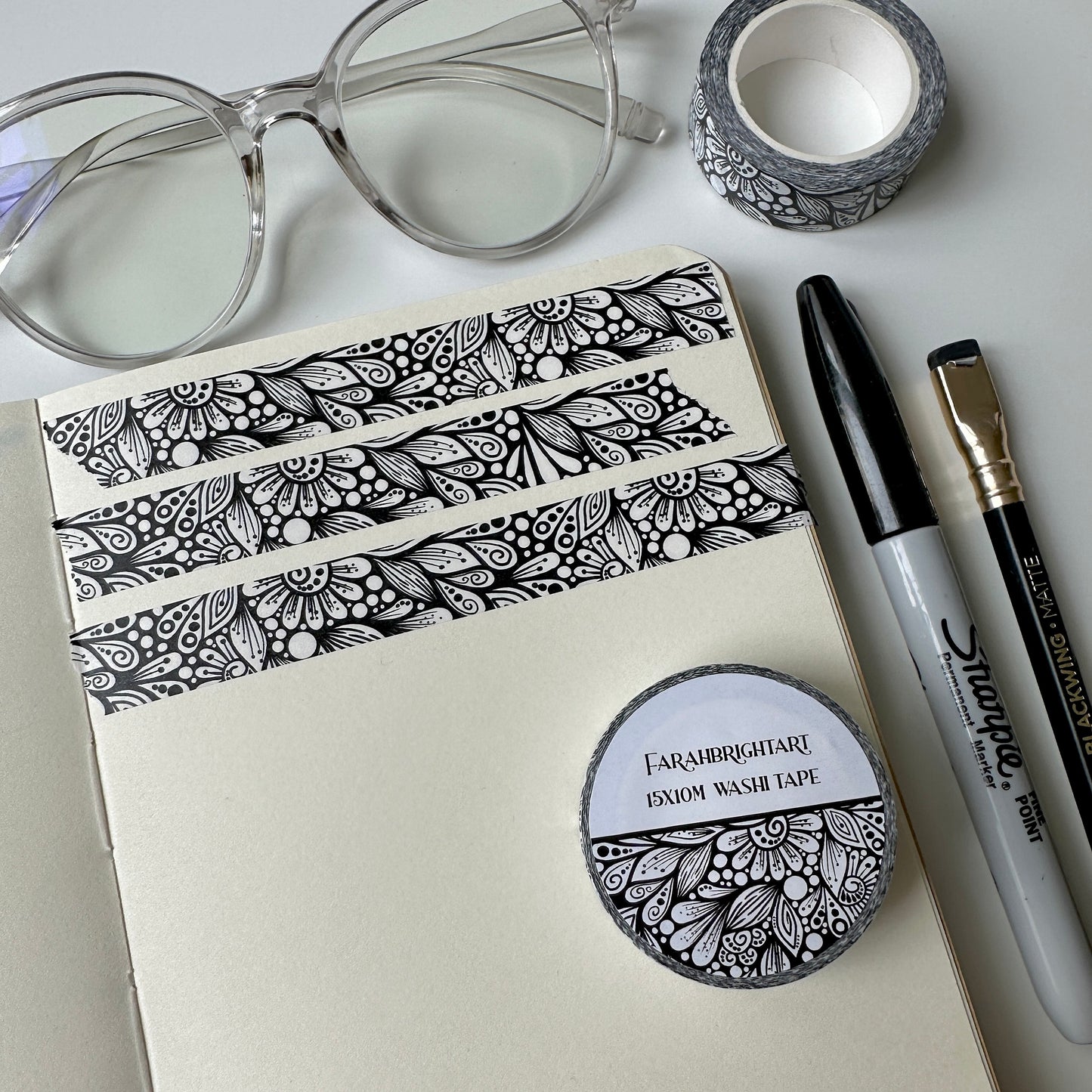 signature FBA zentangle black and white Washi tape