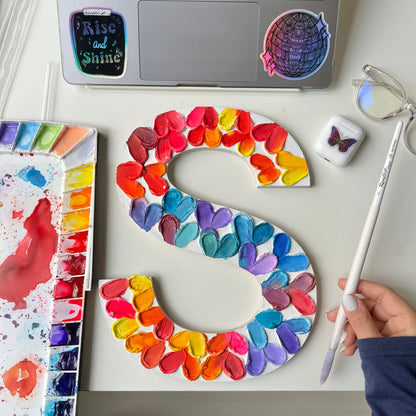 Sunrise heart S wooden letter