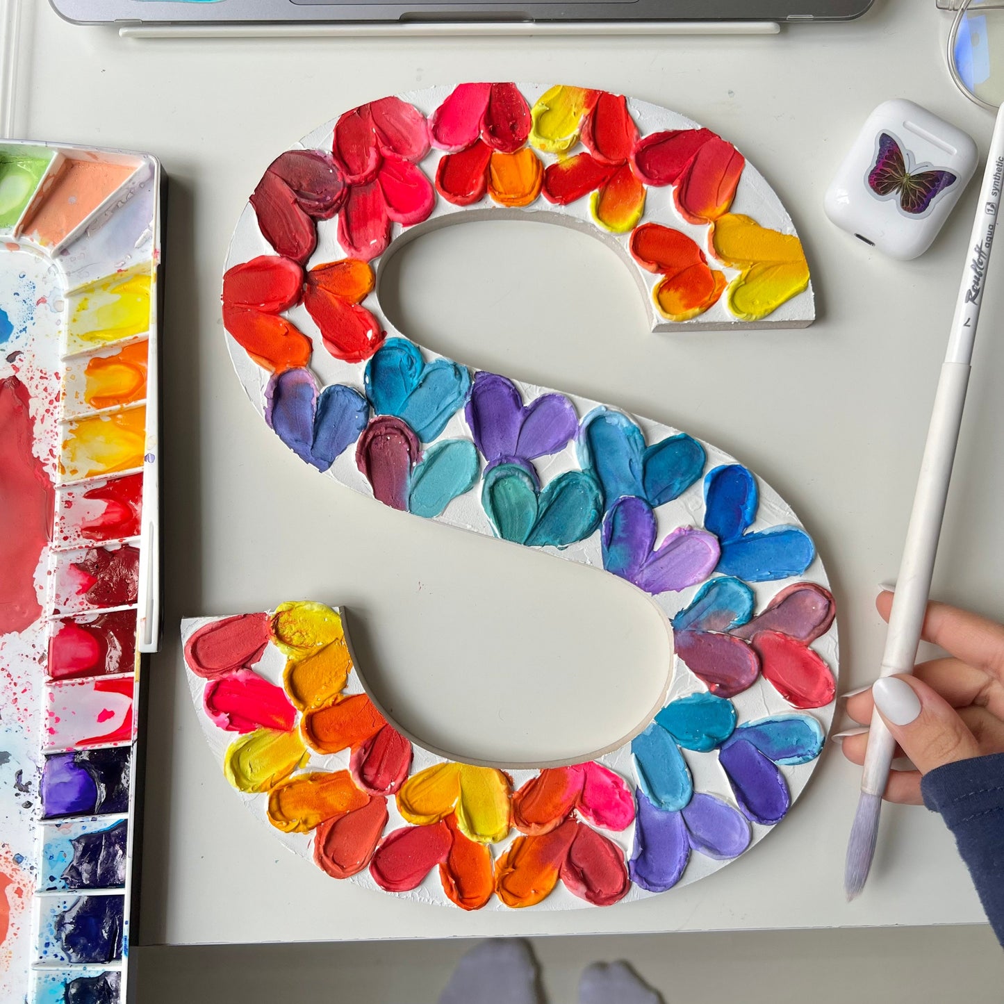 Sunrise heart S wooden letter