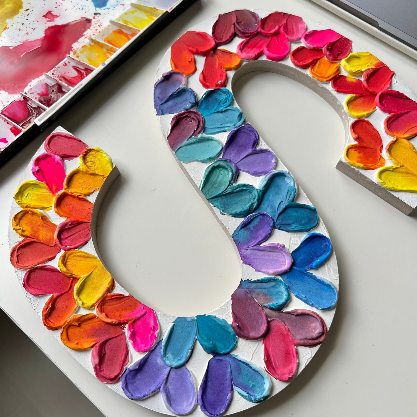 Sunrise heart S wooden letter