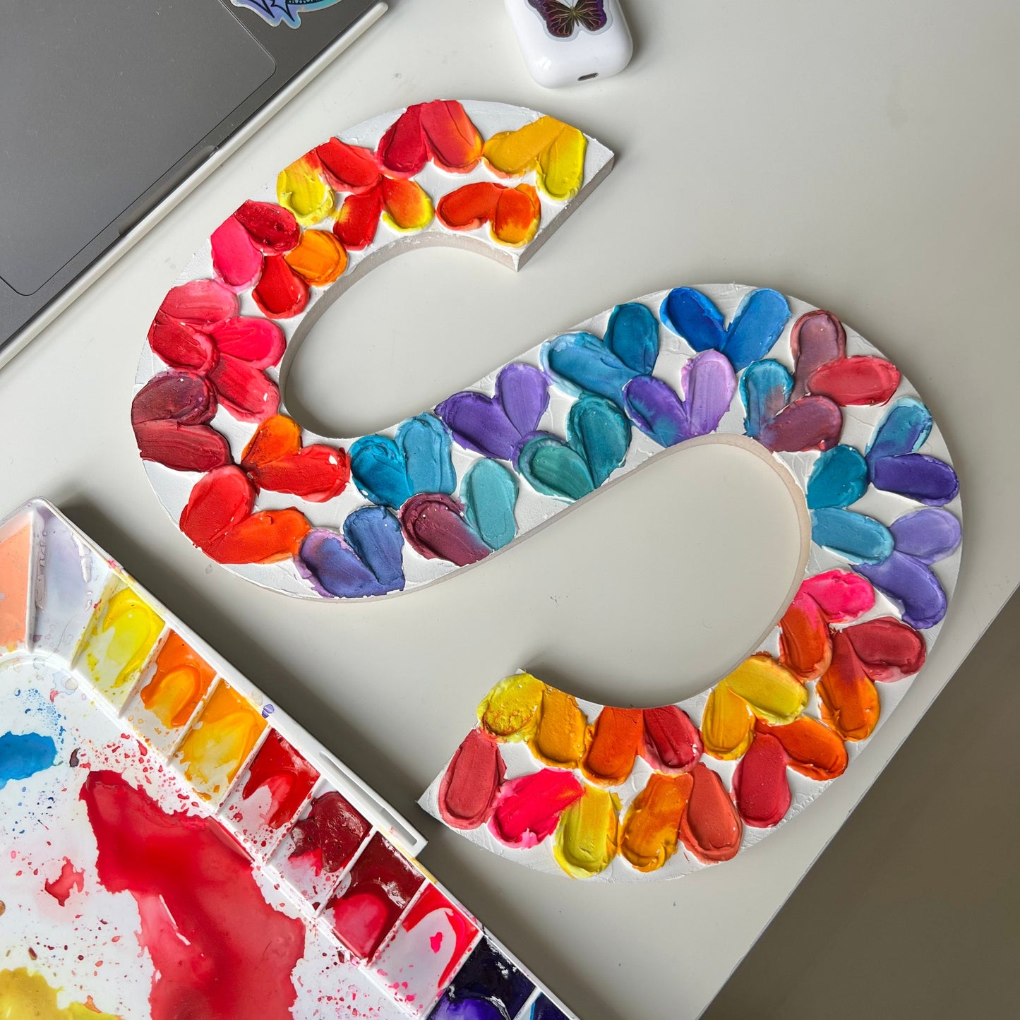 Sunrise heart S wooden letter