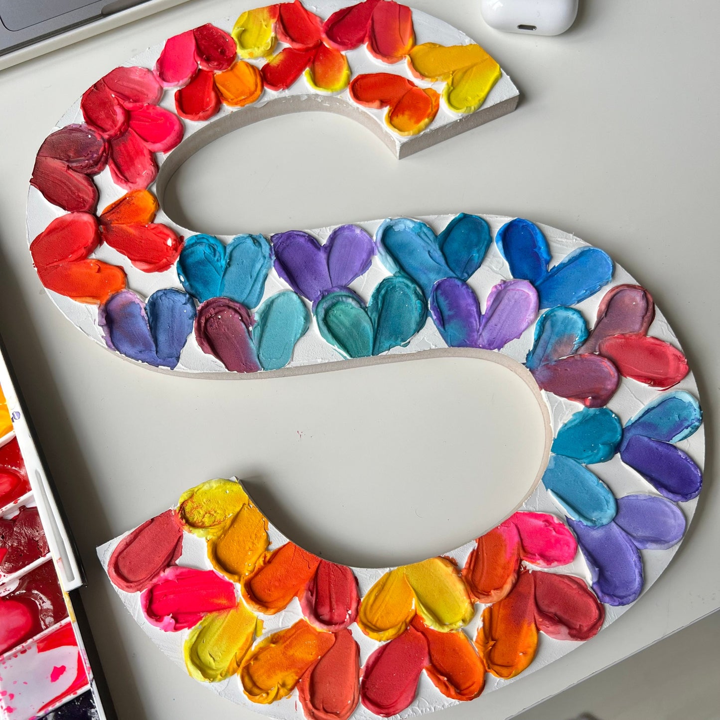 Sunrise heart S wooden letter