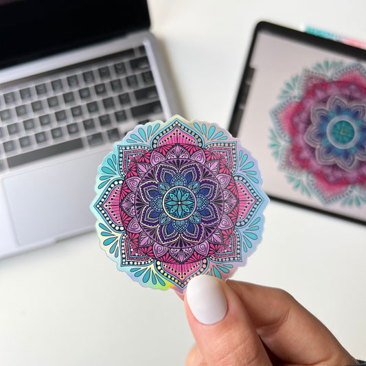Holographic colorful mandala sticker