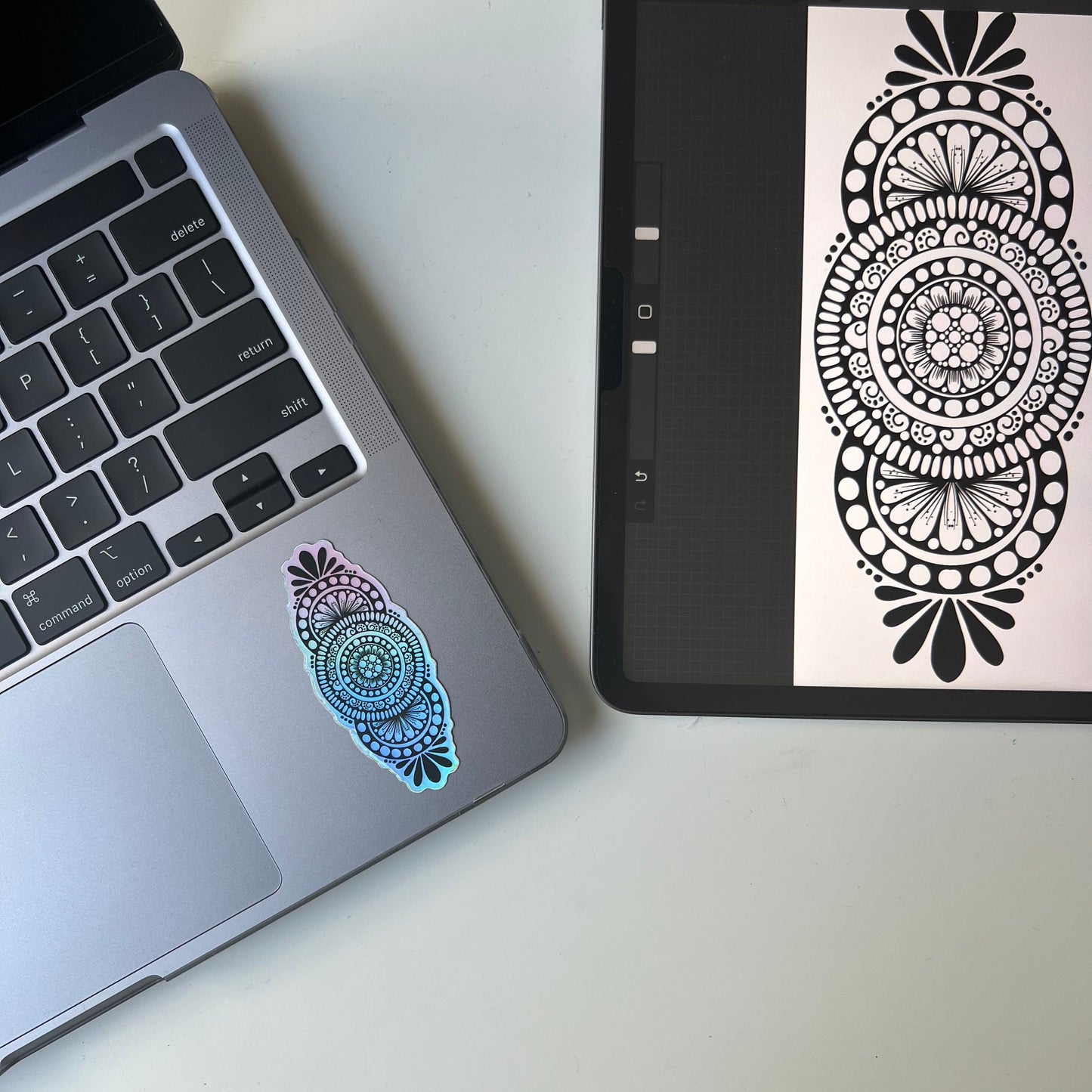 Horizontal holographic mandala sticker
