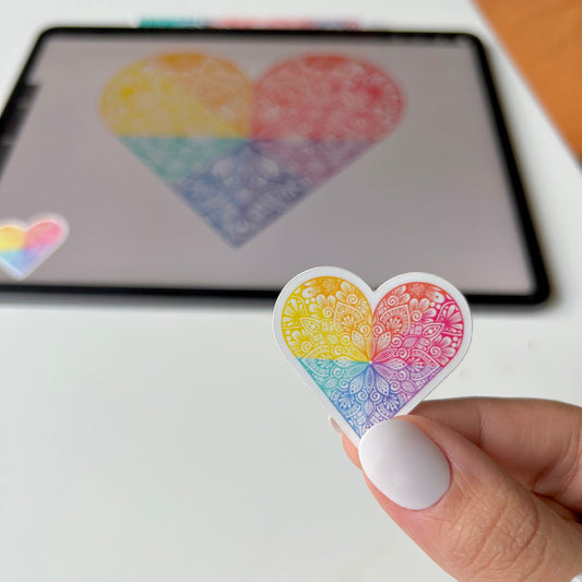 Rainbow mini heart mandala sticker