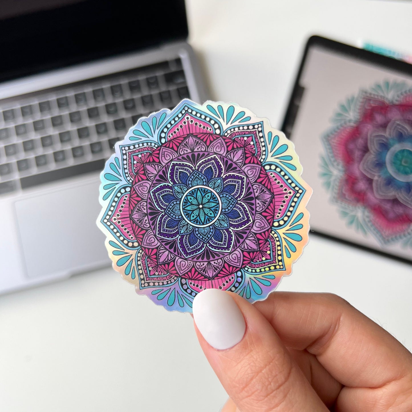 Holographic colorful mandala sticker