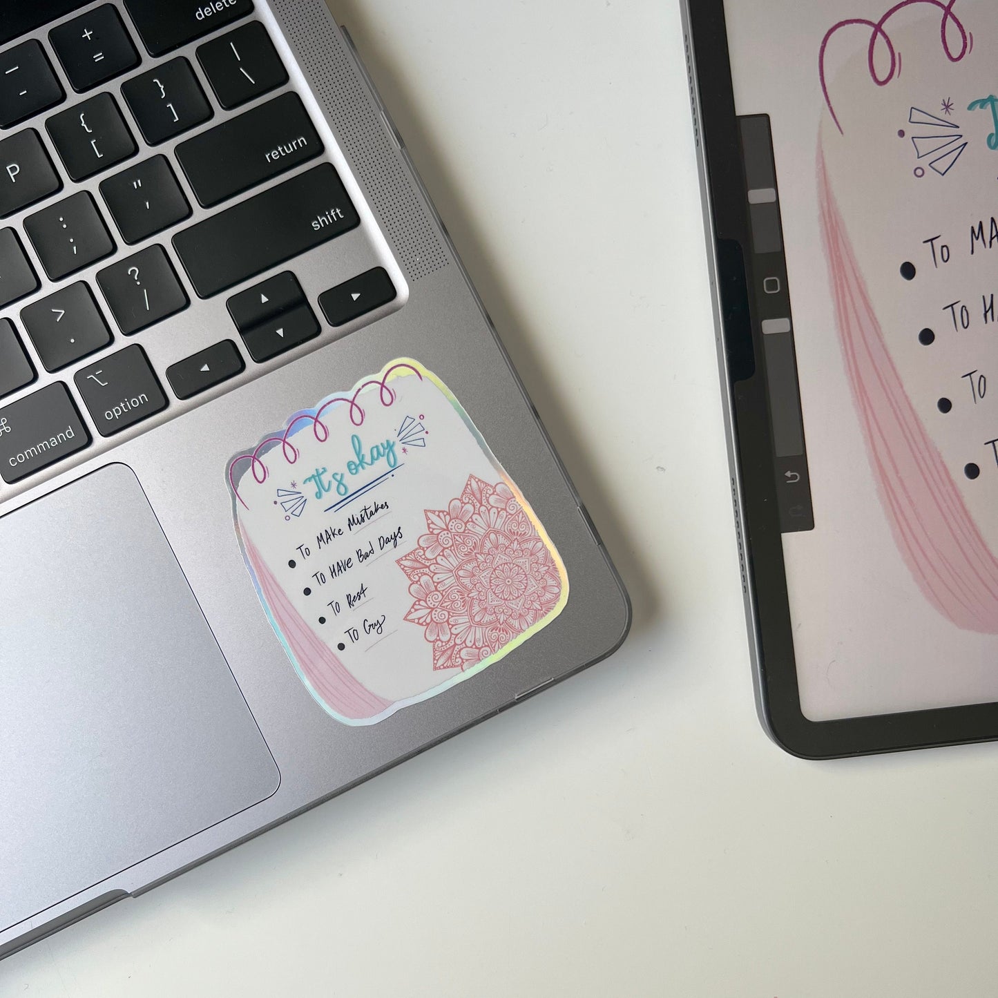 It’s okay note mandala holographic stickers
