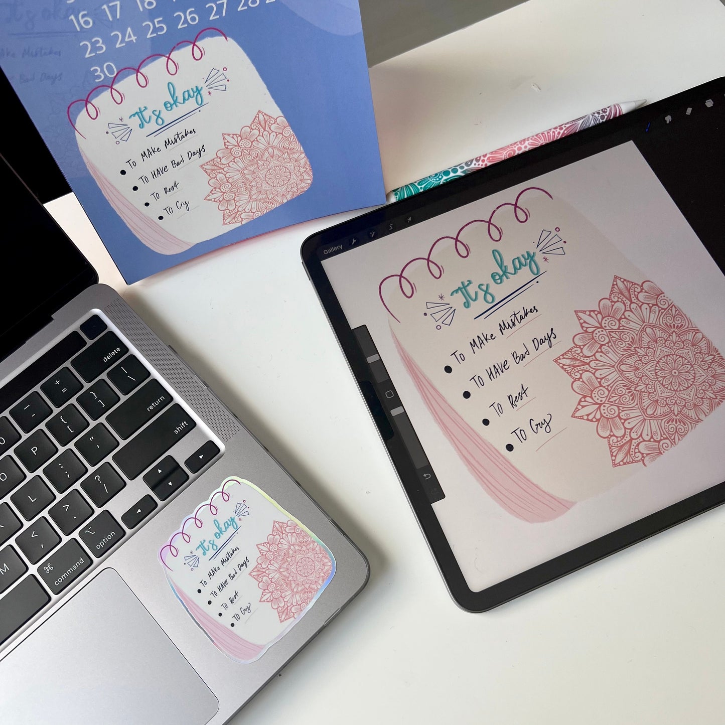 It’s okay note mandala holographic stickers