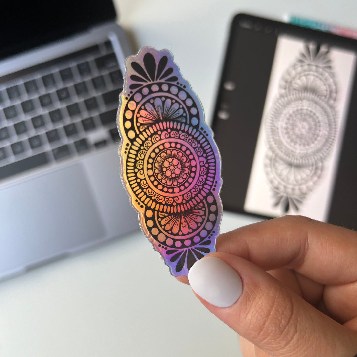 Horizontal holographic mandala sticker