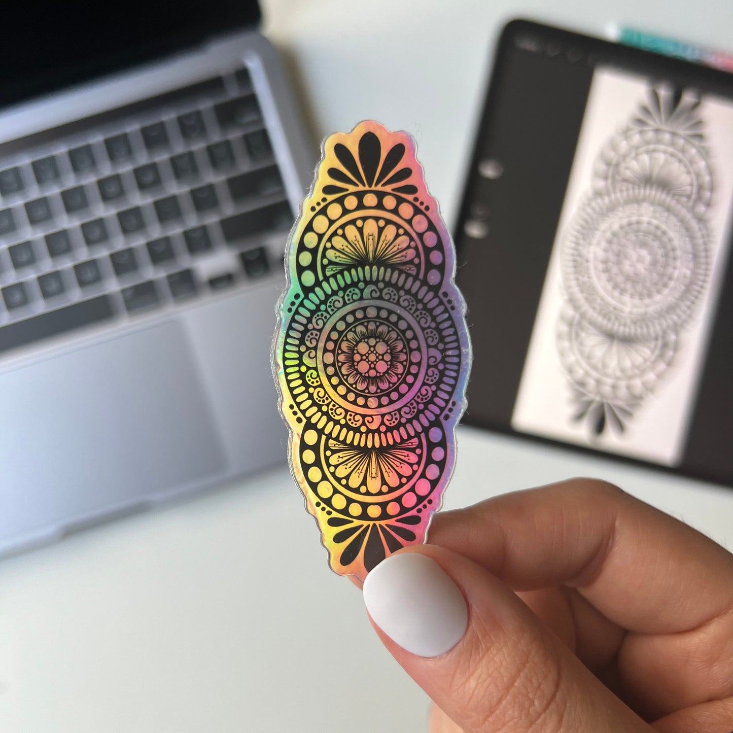 Horizontal holographic mandala sticker